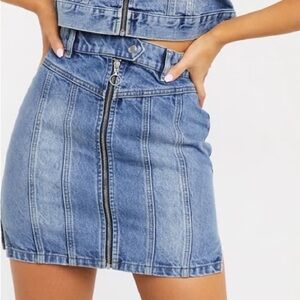 ASOS Blue Denim Mini Skirt with Front Zipper and Side Slits | Size 14